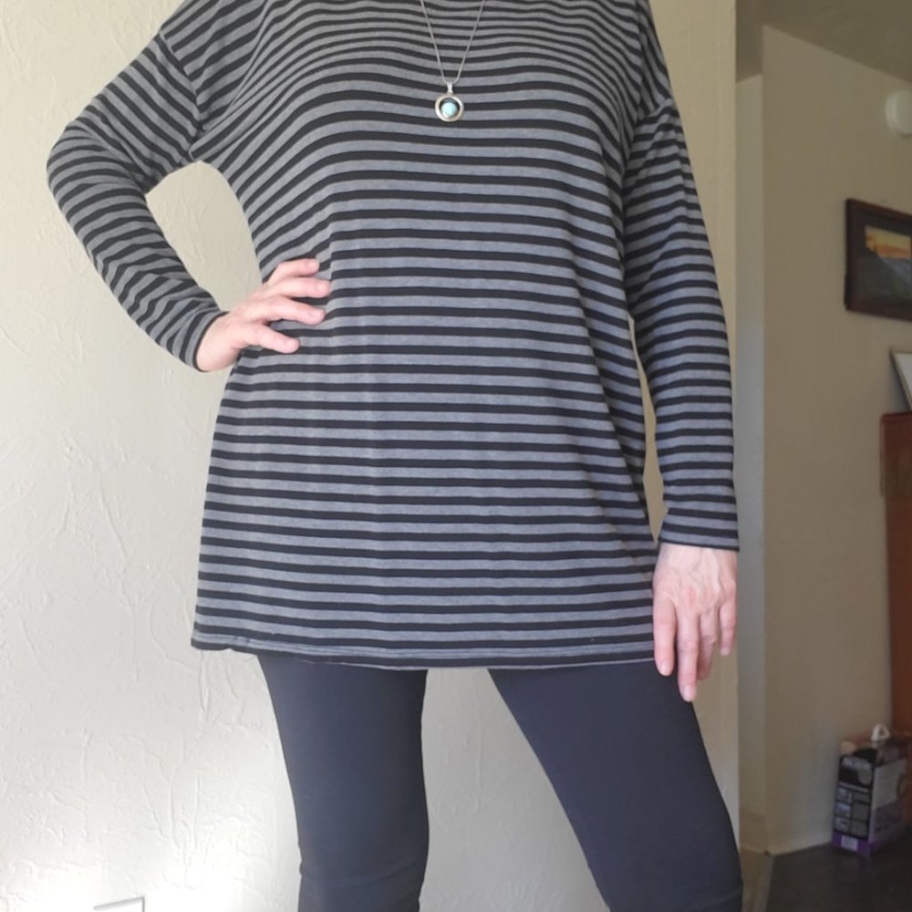 Eileen Fisher Black and Gray Striped Tunic